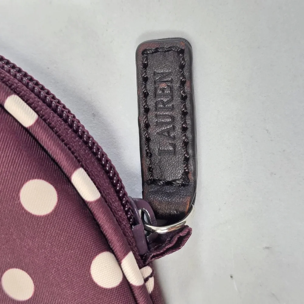 Lauren Ralph Lauren Burgundy Polka Dot Nylon Cosmetic Bag Dome Makeup Pouch